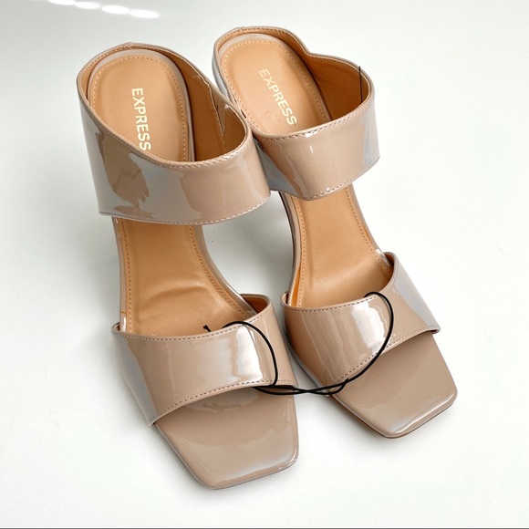 Express Shoes - NWT Express Tan 2-Strap Patent Heels